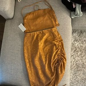 Resa Skirts | Resa Matching 2 Piece Amber Rose Satin Jacquard Skirt & Crop Top